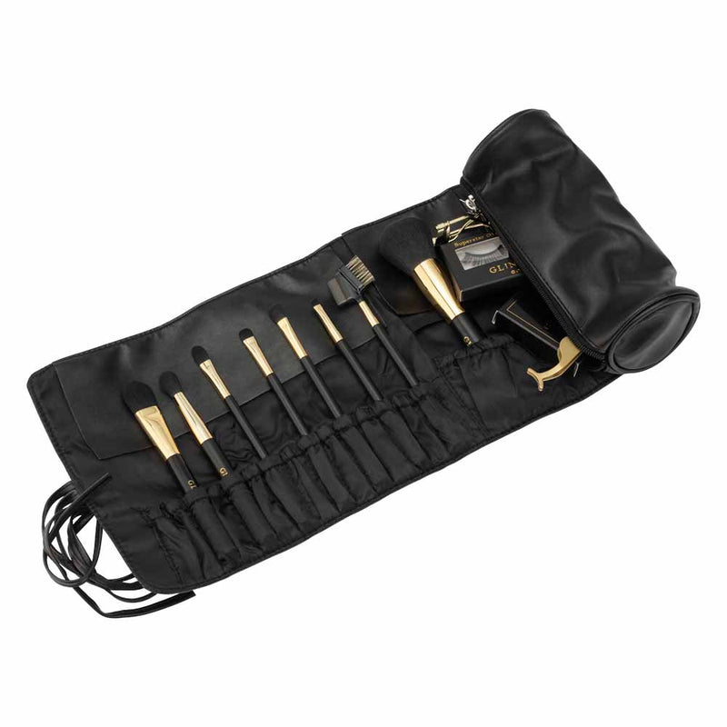 Black Label Professional Makeup Brush Set with Make-up Brush Roll and Case by GlindaWand